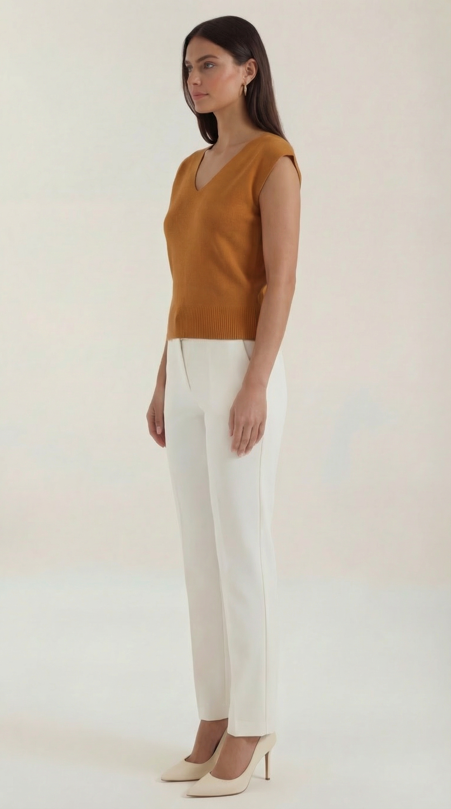 Top Donna a Costine con Scollo a V
