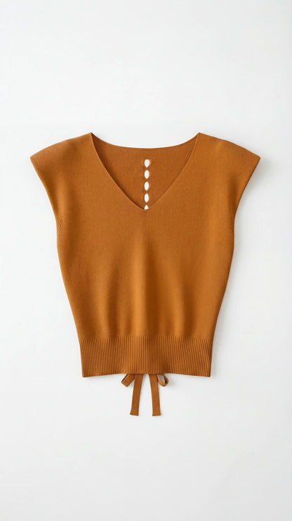 Top Donna a Costine con Scollo a V