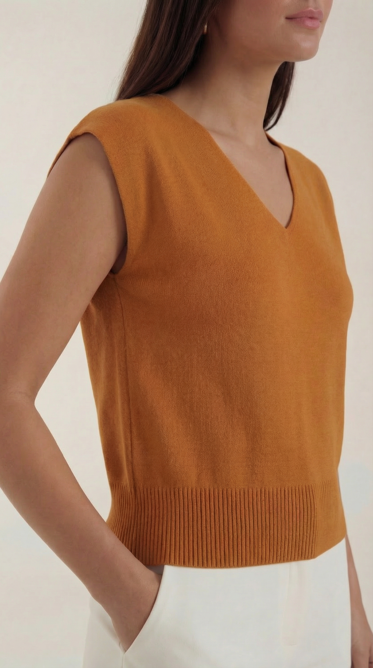Top Donna a Costine con Scollo a V