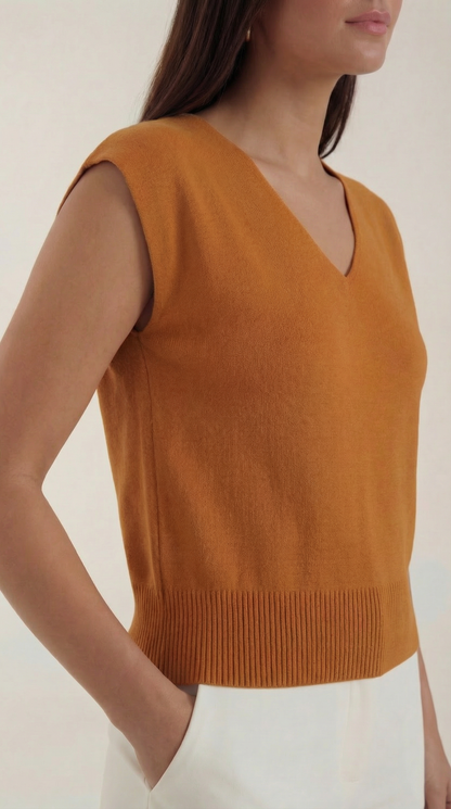 Top Donna a Costine con Scollo a V
