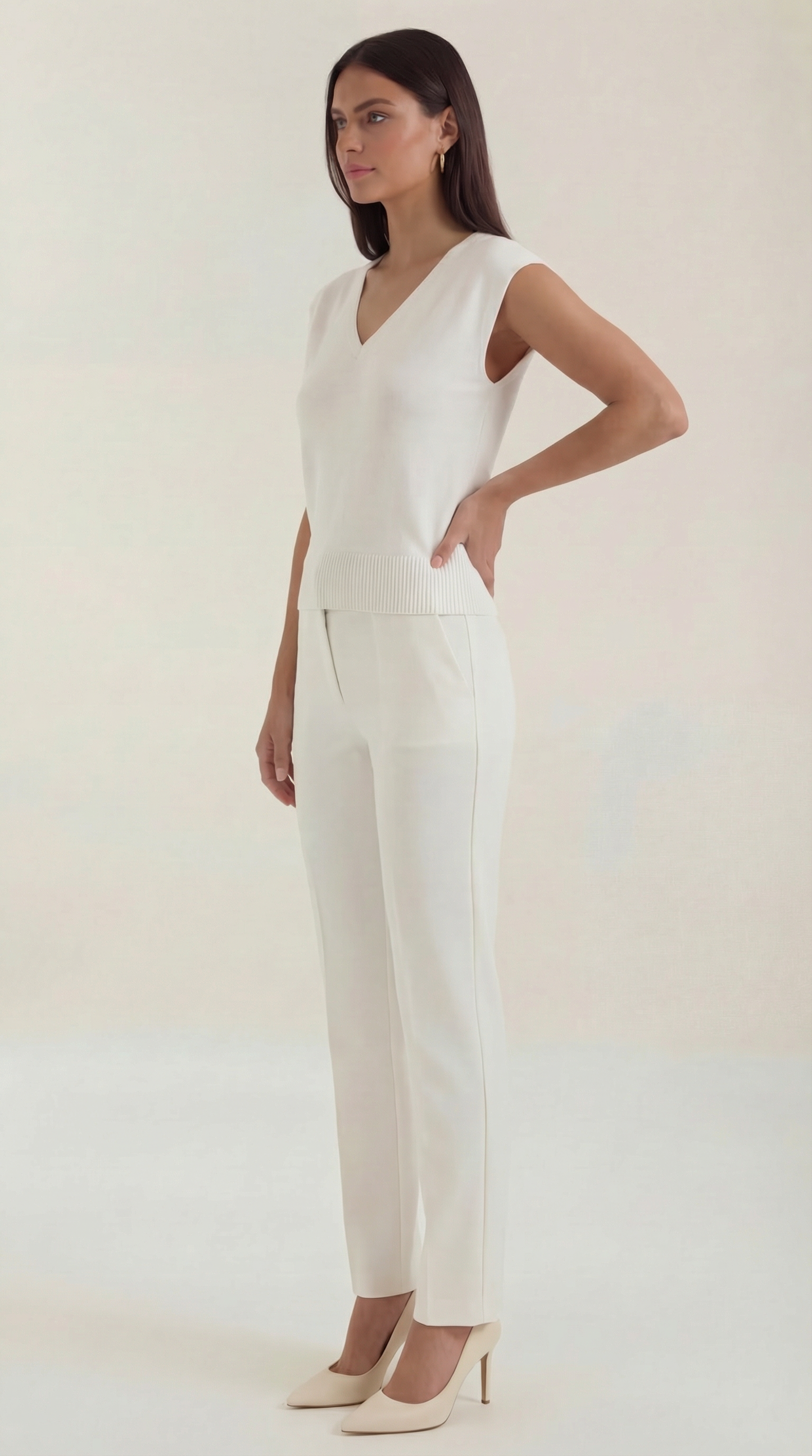 Top Donna a Costine con Scollo a V