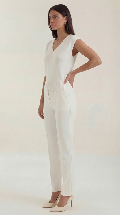Top Donna a Costine con Scollo a V