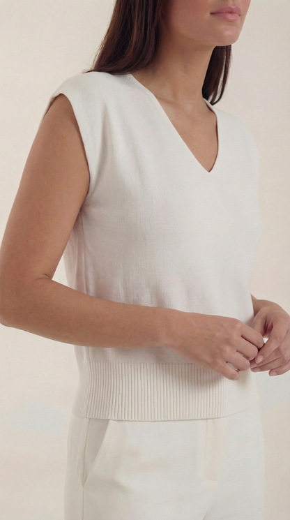 Top Donna a Costine con Scollo a V