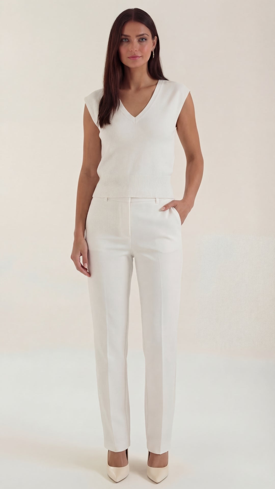 Top Donna a Costine con Scollo a V
