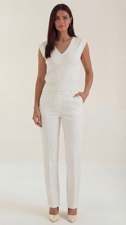 Top Donna a Costine con Scollo a V