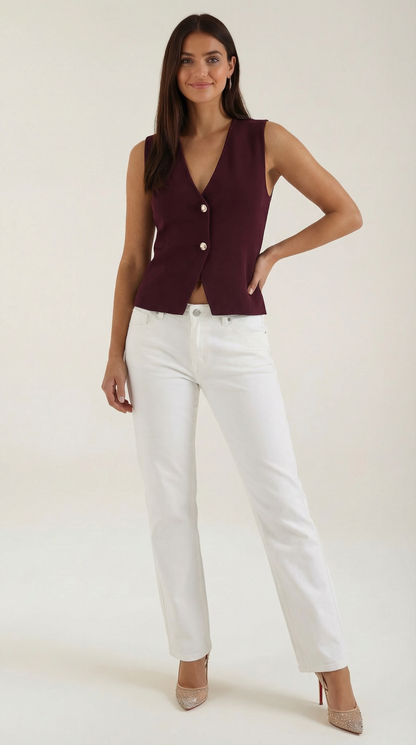 Gilet Donna in Maglia con Orlo Asimmetrico