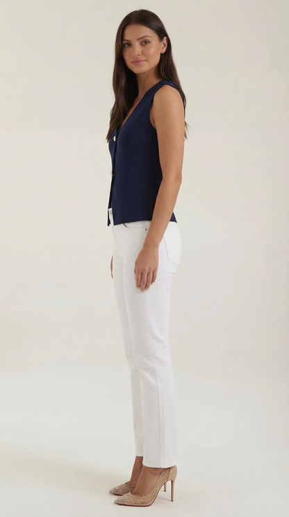 Gilet Donna in Maglia con Orlo Asimmetrico