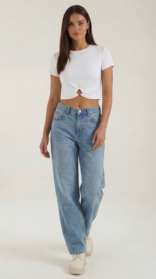Top Crop Donna con Dettaglio a Cuore