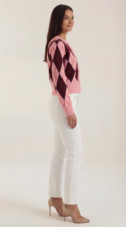 Cardigan Donna in Maglia Argyle