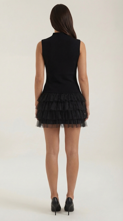 Abito Corto Donna in Tulle con Gonna a Strati