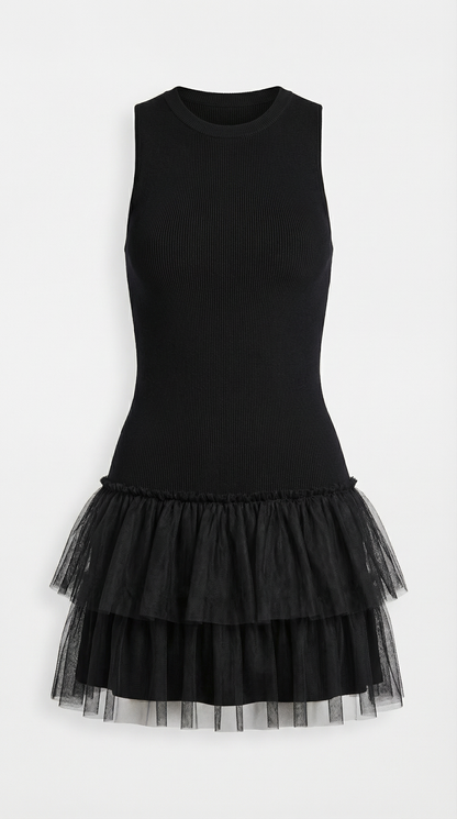 Abito Corto Donna in Tulle con Gonna a Strati