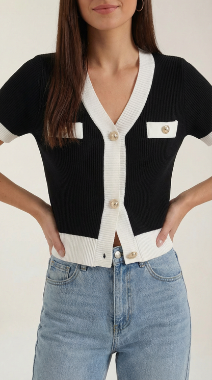 Cardigan Donna a Coste con Bordi a Contrasto
