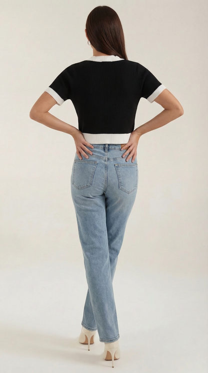 Cardigan Donna a Coste con Bordi a Contrasto