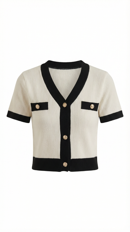 Cardigan Donna a Coste con Bordi a Contrasto