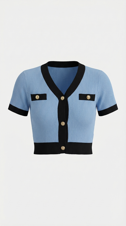 Cardigan Donna a Coste con Bordi a Contrasto
