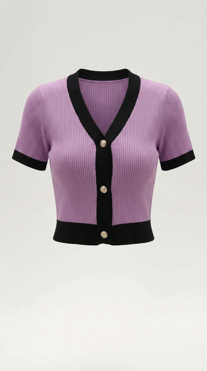 Cardigan Donna a Coste con Bordi a Contrasto