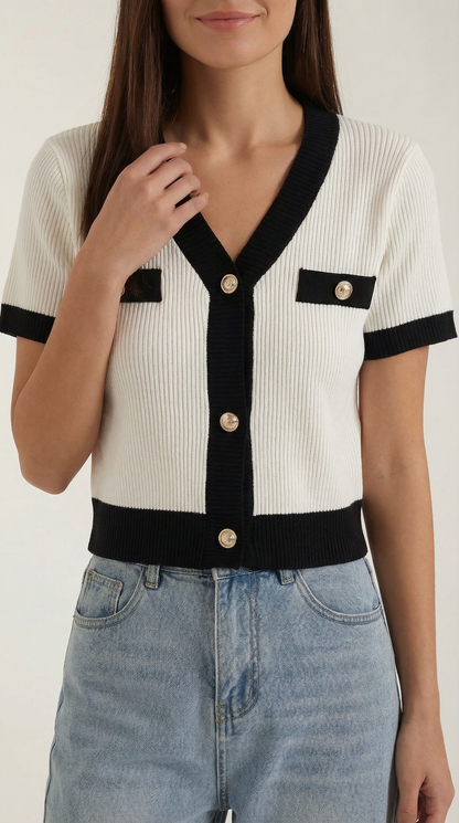 Cardigan Donna a Coste con Bordi a Contrasto