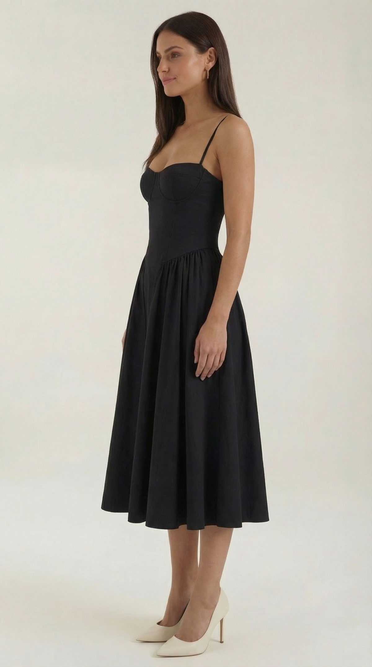 Abito Midi Donna Corsetto con Scollo a Cuore