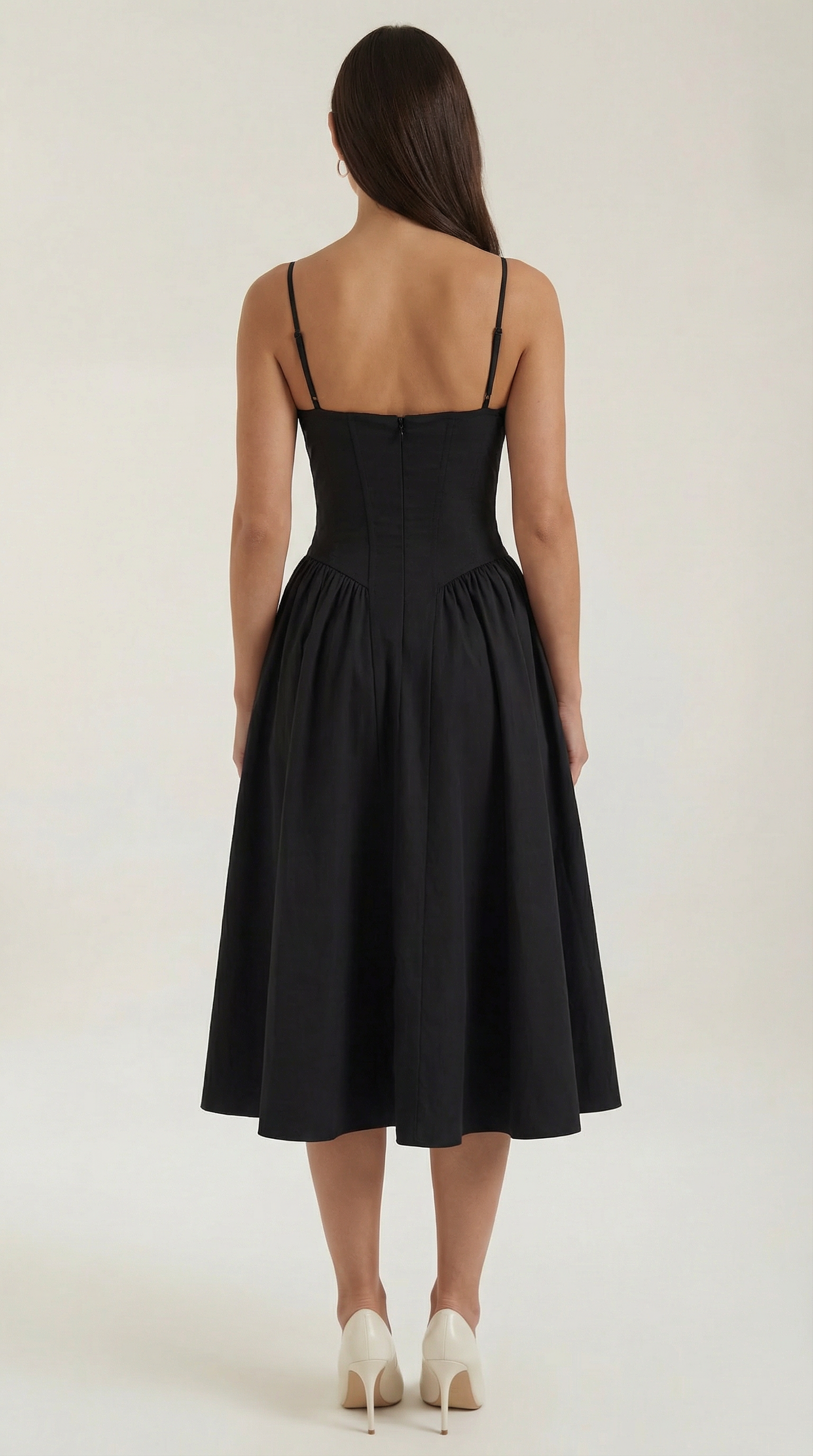Abito Midi Donna Corsetto con Scollo a Cuore