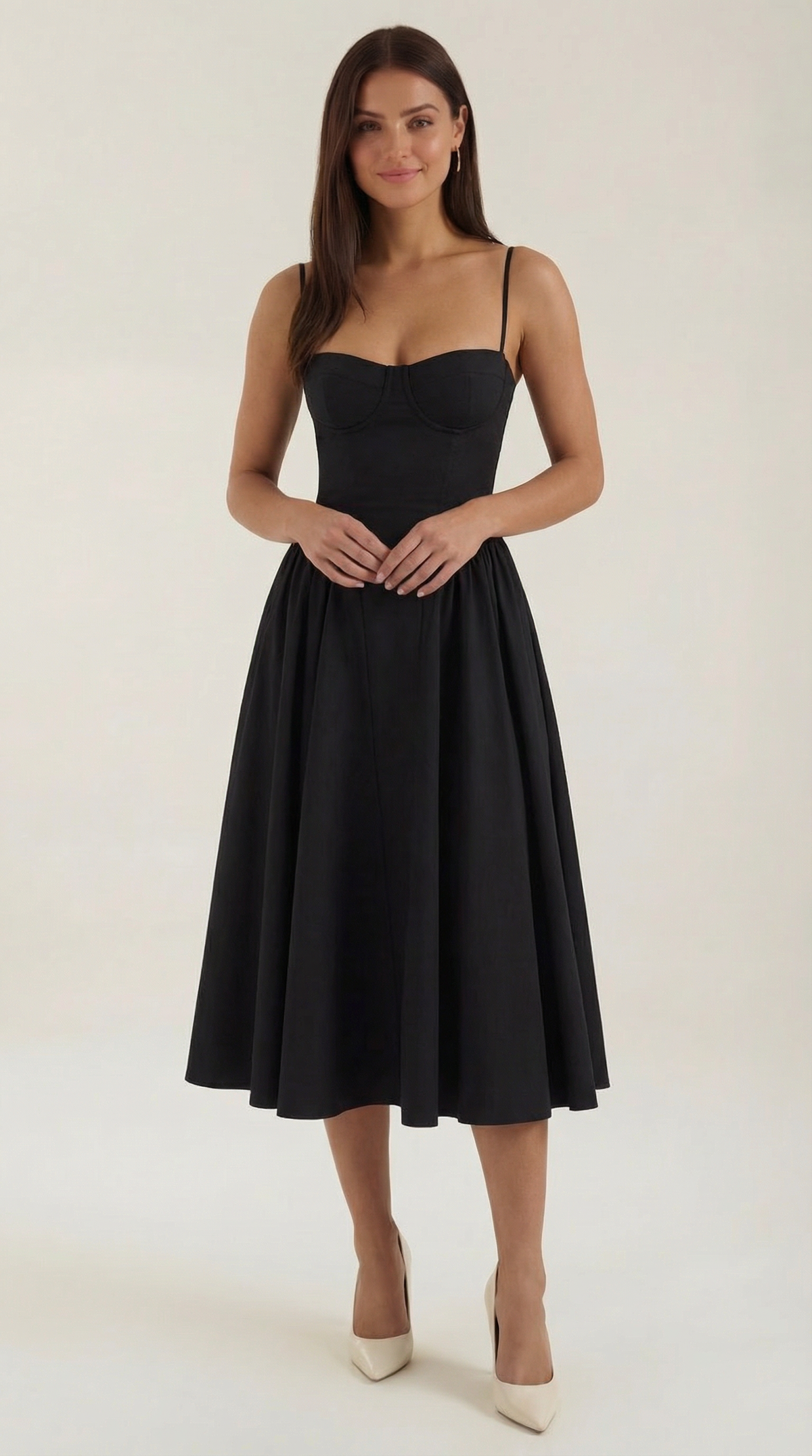 Abito Midi Donna Corsetto con Scollo a Cuore