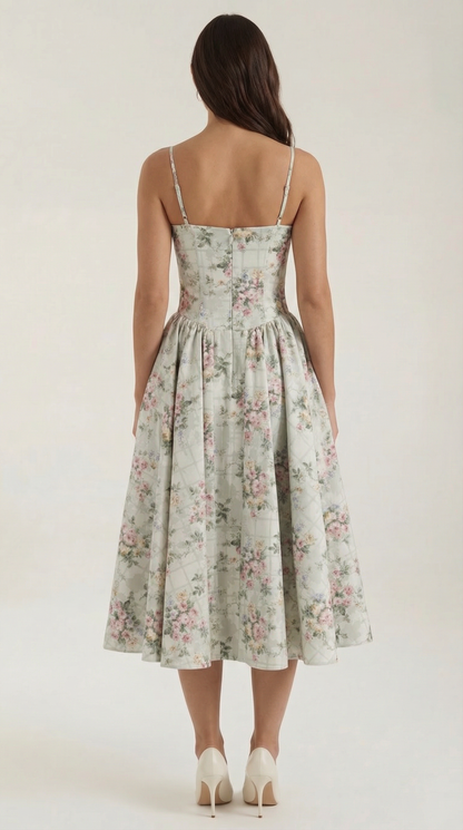 Abito Midi Donna Corsetto con Scollo a Cuore