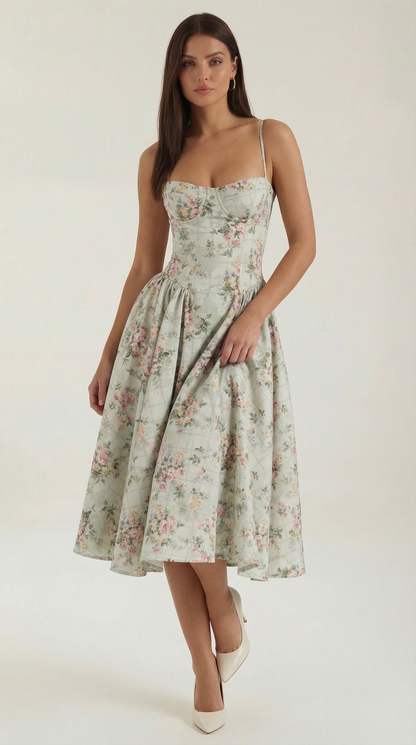 Abito Midi Donna Corsetto con Scollo a Cuore