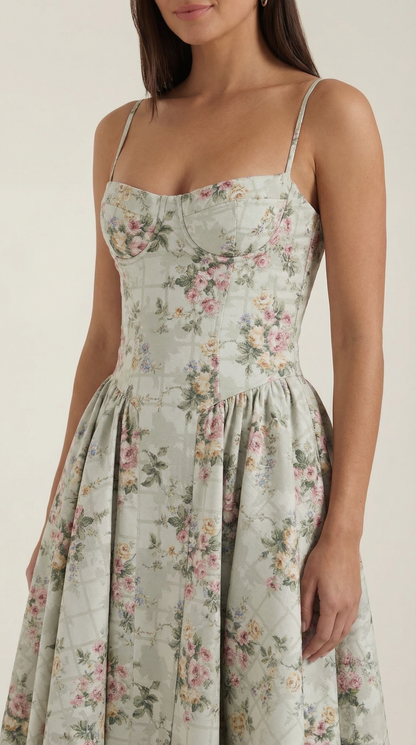 Abito Midi Donna Corsetto con Scollo a Cuore