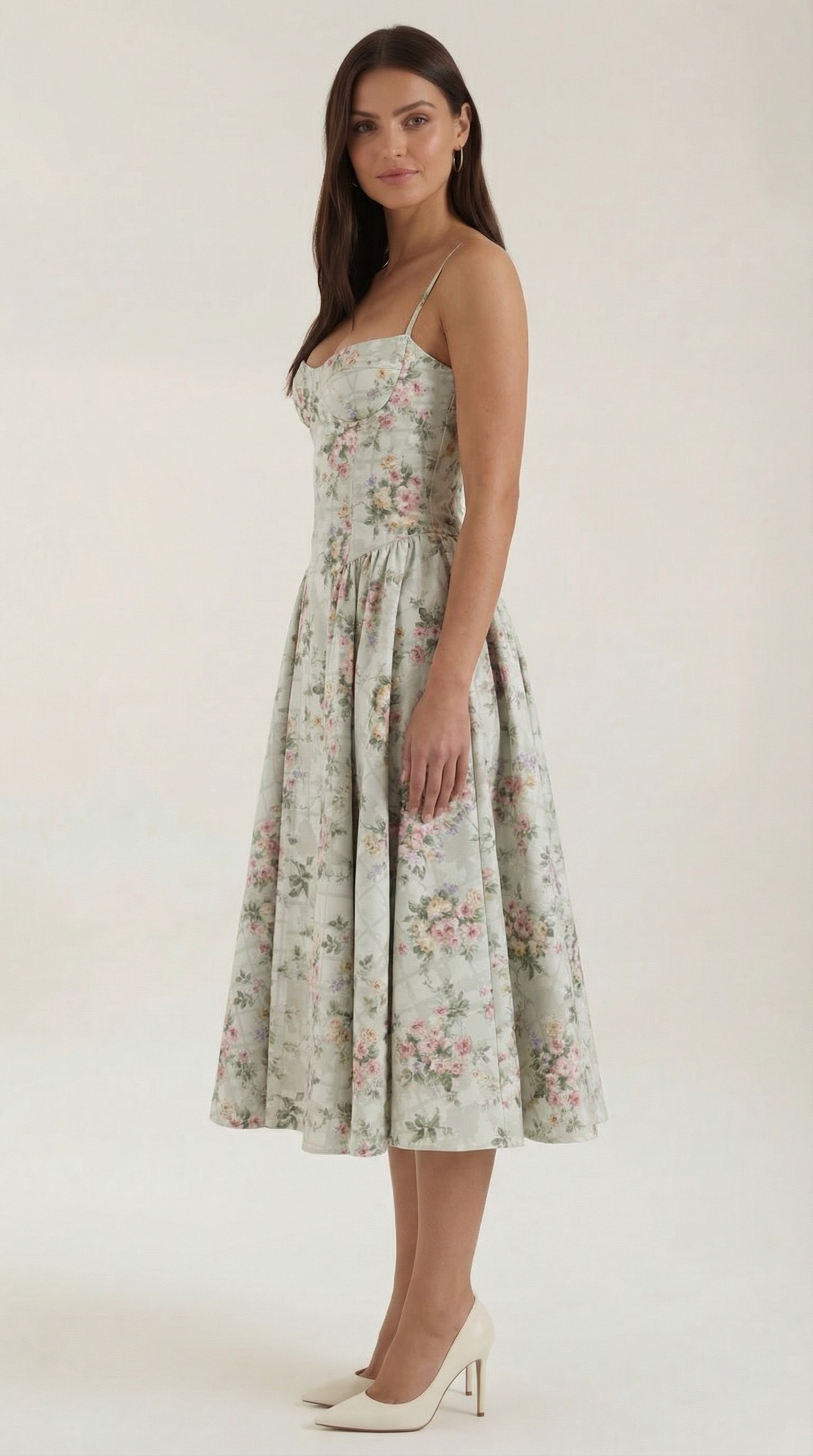 Abito Midi Donna Corsetto con Scollo a Cuore