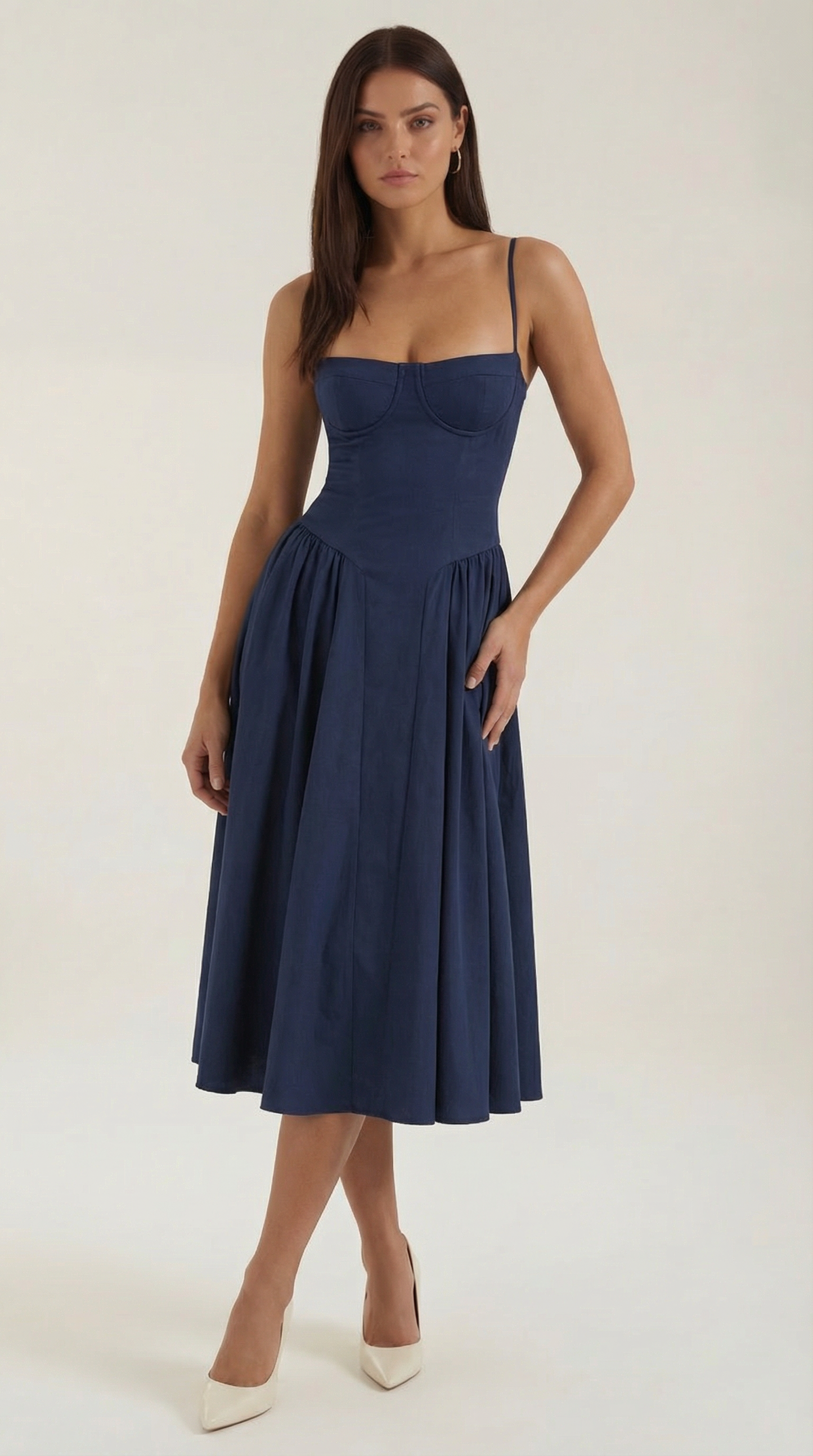 Abito Midi Donna Corsetto con Scollo a Cuore