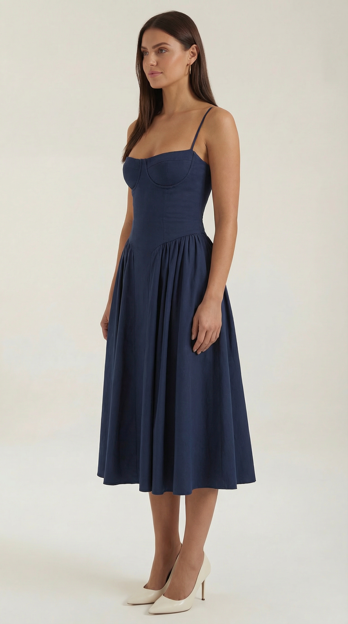 Abito Midi Donna Corsetto con Scollo a Cuore