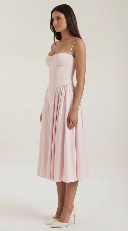 Abito Midi Donna Corsetto con Scollo a Cuore