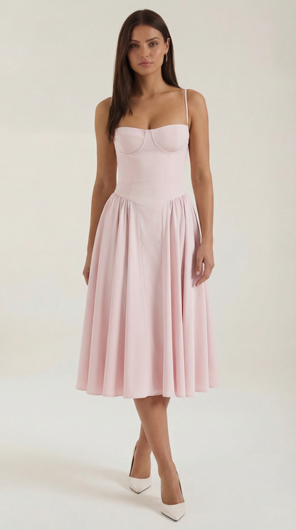 Abito Midi Donna Corsetto con Scollo a Cuore