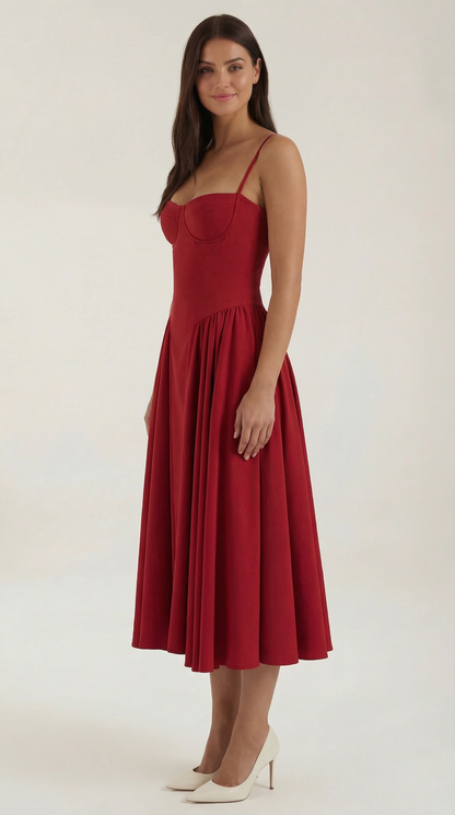 Abito Midi Donna Corsetto con Scollo a Cuore