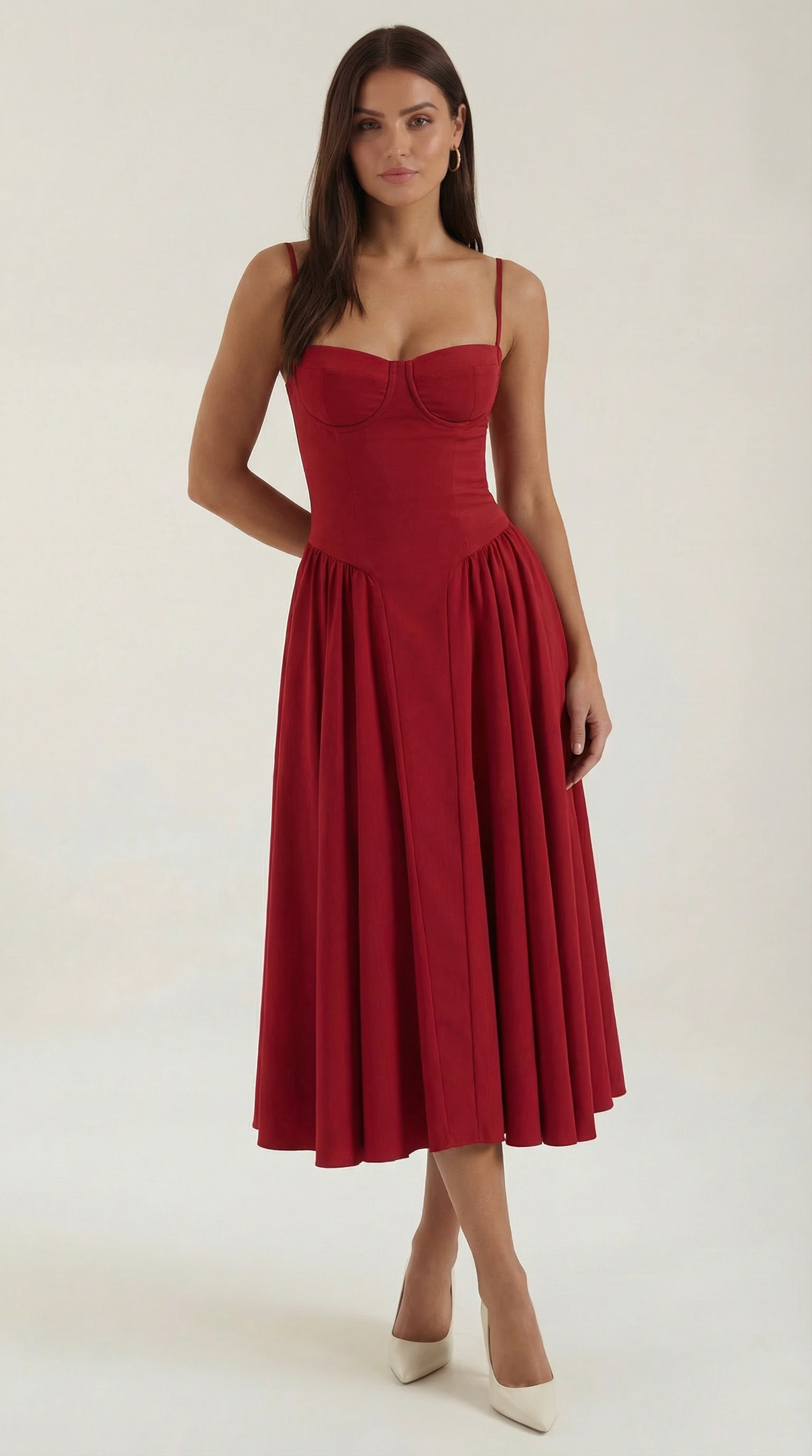 Abito Midi Donna Corsetto con Scollo a Cuore