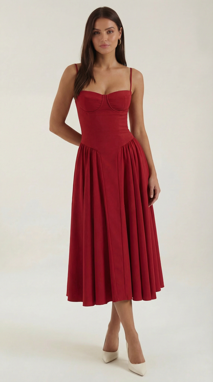 Abito Midi Donna Corsetto con Scollo a Cuore