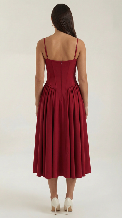 Abito Midi Donna Corsetto con Scollo a Cuore