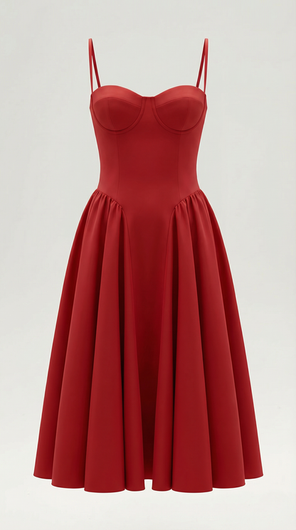 Abito Midi Donna Corsetto con Scollo a Cuore