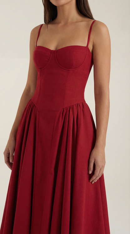 Abito Midi Donna Corsetto con Scollo a Cuore