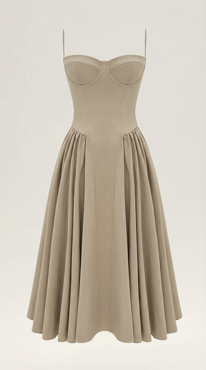 Abito Midi Donna Corsetto con Scollo a Cuore