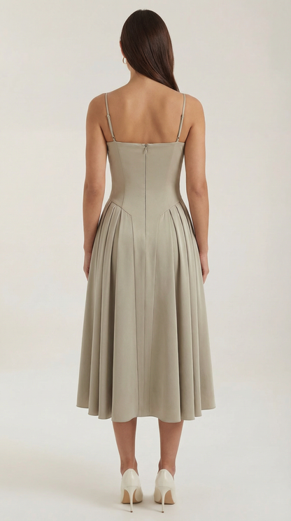 Abito Midi Donna Corsetto con Scollo a Cuore