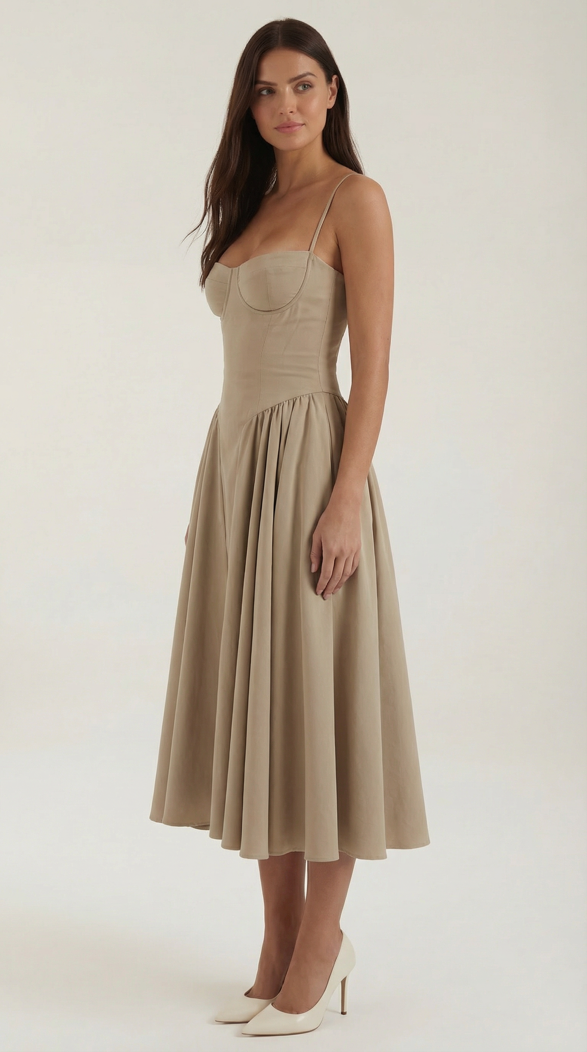 Abito Midi Donna Corsetto con Scollo a Cuore