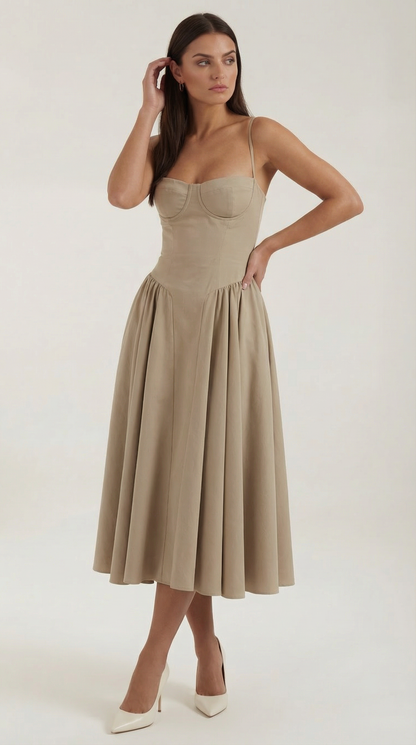 Abito Midi Donna Corsetto con Scollo a Cuore