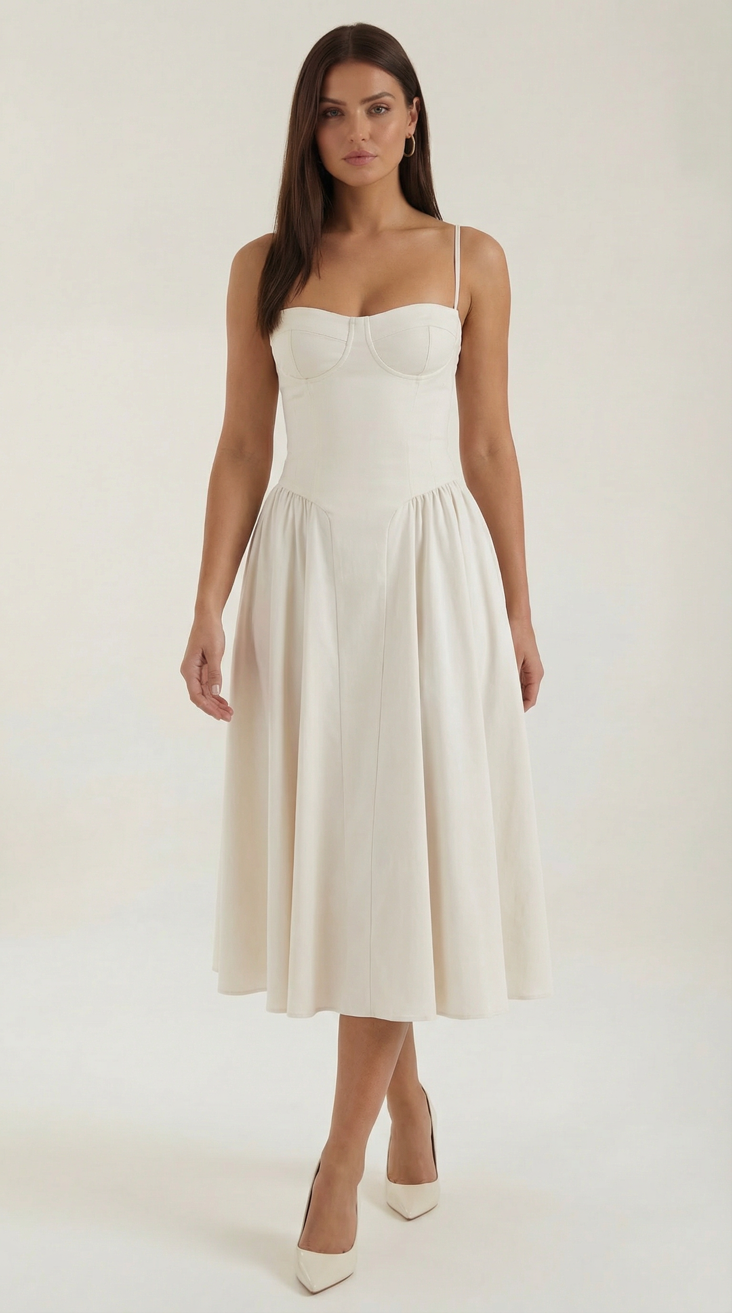 Abito Midi Donna Corsetto con Scollo a Cuore