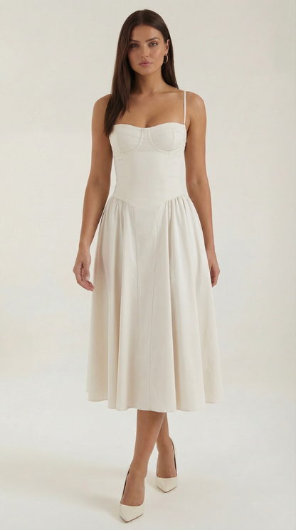 Abito Midi Donna Corsetto con Scollo a Cuore