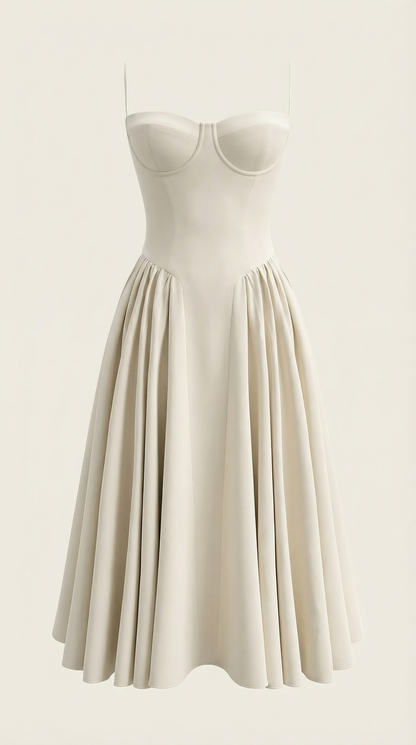 Abito Midi Donna Corsetto con Scollo a Cuore
