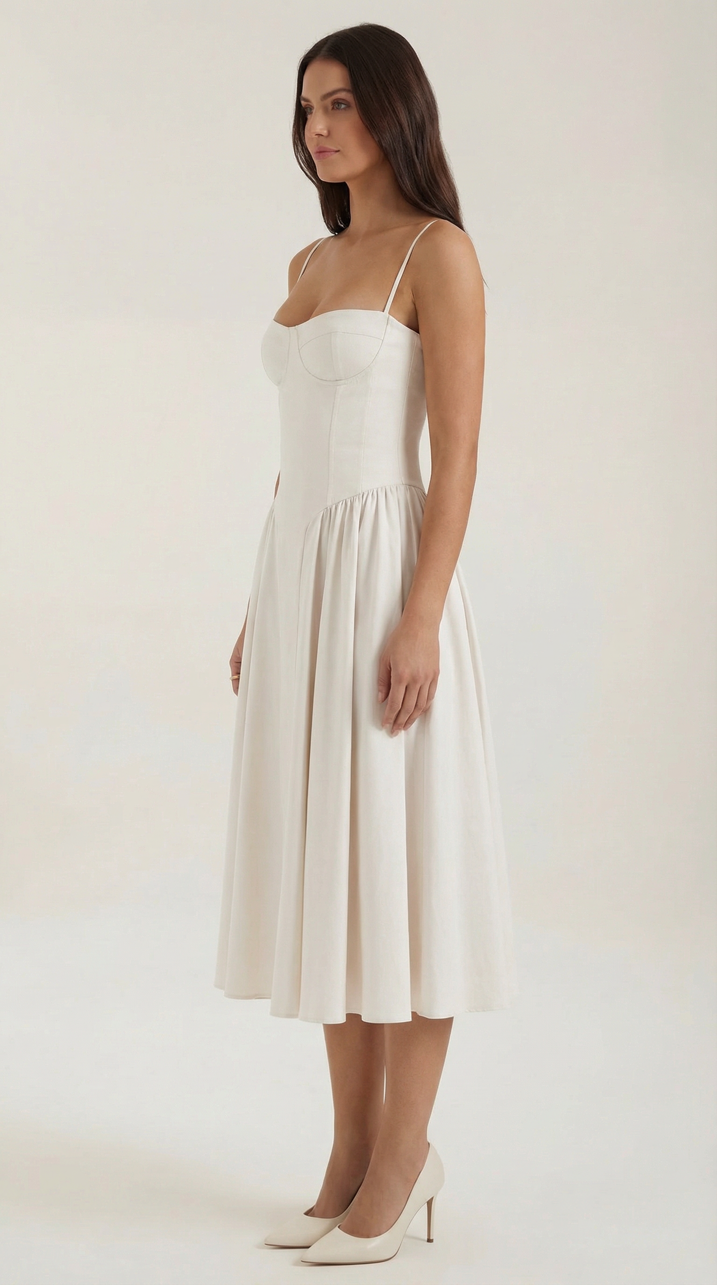 Abito Midi Donna Corsetto con Scollo a Cuore