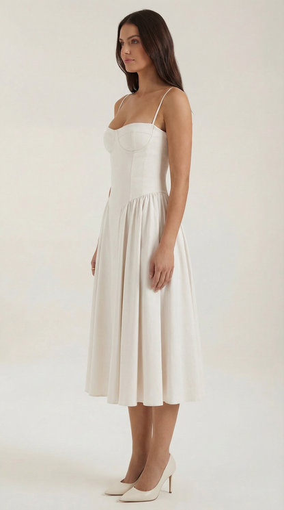 Abito Midi Donna Corsetto con Scollo a Cuore