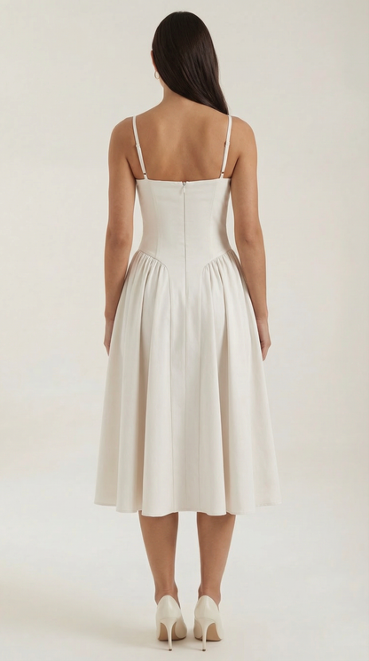 Abito Midi Donna Corsetto con Scollo a Cuore