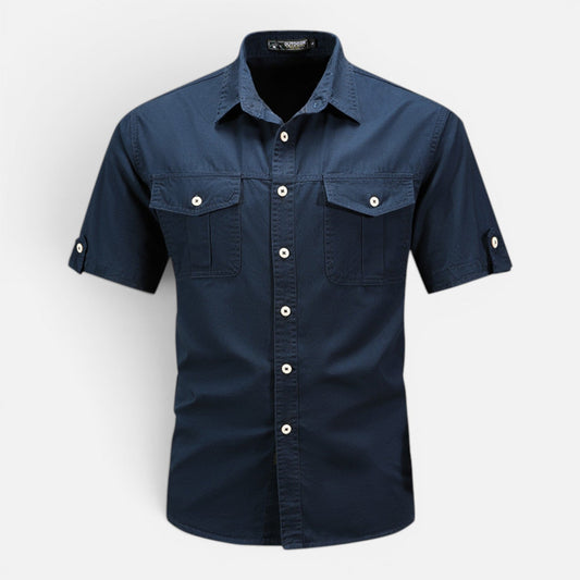 Camicia Safari Uomo Manica Corta Cotone Leggera con Tasche