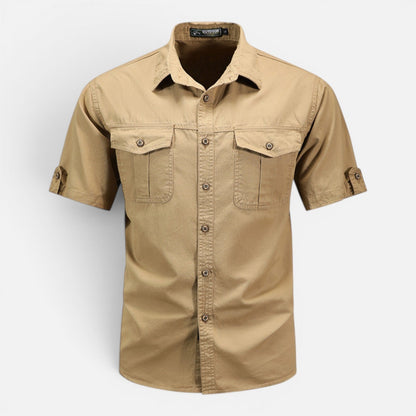 Camicia Safari Uomo Manica Corta Cotone Leggera con Tasche